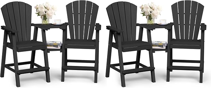 Ciokea Tall Adirondack Chairs Set of 4, HDPE Outdoor Adirondack Bar Stools by CIOKEA