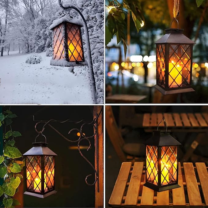 Solar Outdoor Lantern, Garden Hanging Waterproof Lanterns, 3 LED Flickering - Image 2