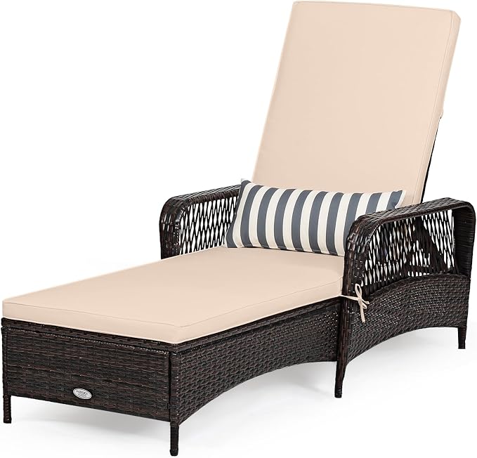 Tangkula Wicker Chaise Lounge Outdoor, Patio Rattan Reclining Chaise by TANGKULA