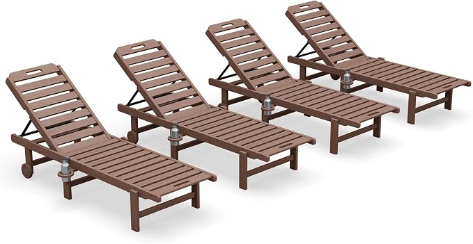 SERWALL Patio Chaise Lounge Set of 4, HDPE Outdoor Lounge Chair - Image 10