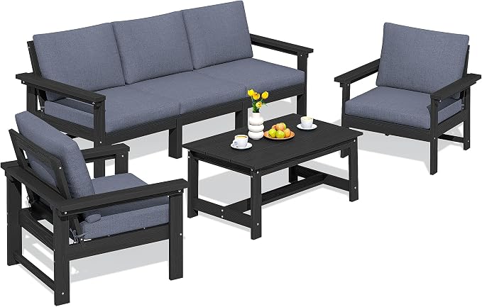 SERWALL HDPE Patio Conversation Set, 6-piece Sectional Outdoor Furniture Set by SERWALL