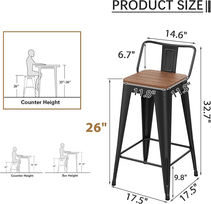HAOBO Home 26" Outdoor Barstools Patio Stool Metal Bar Stools Set of 4 Counter - Image 2