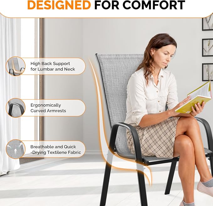 VINGLI Set of 2 Stackable Outdoor Bar Stools – Sling Chairs - Image 5