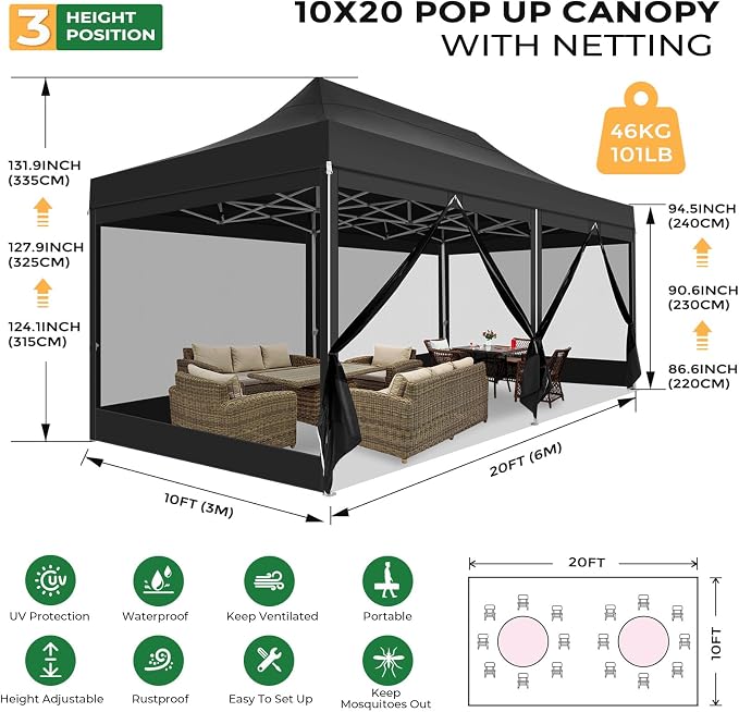 COBIZI 10x20 Heavy Duty Pop Up Canopy Tent - Image 2