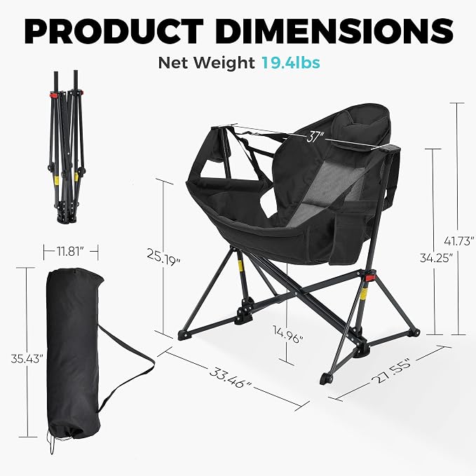 Ainfox Hammock Camping Chair, Foldable Portable Rocking Chairs - Image 3