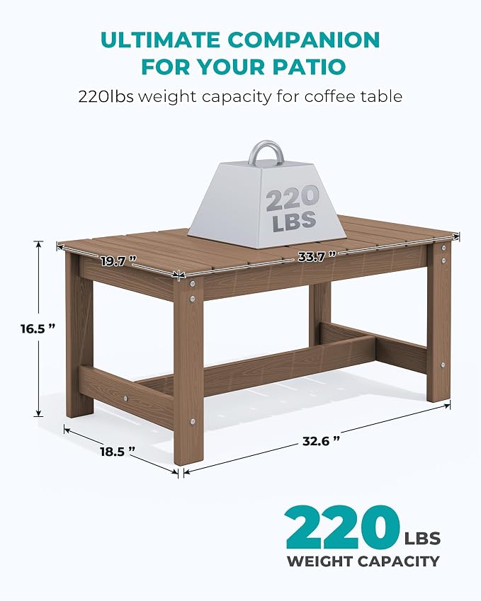 SERWALL Patio Coffee Table, HDPE Rectangle Outdoor Coffee Table - Image 3