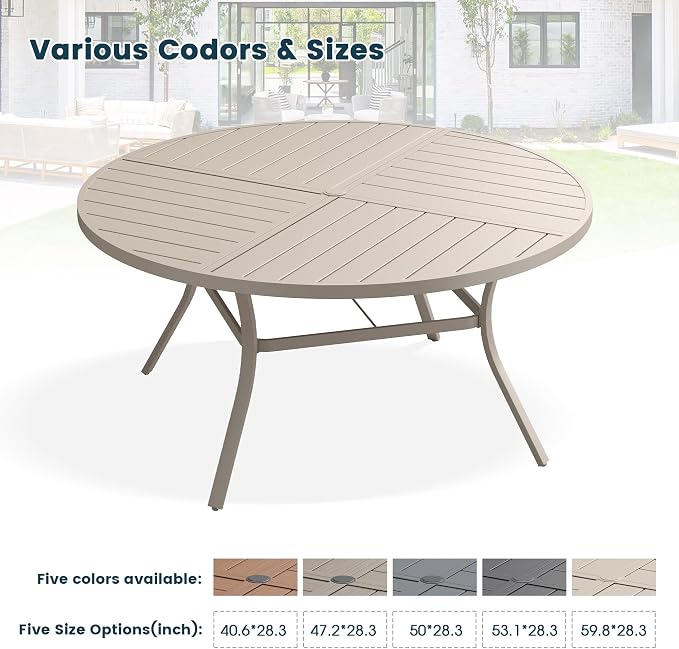 Patio Dining Table for 6, Round Metal Outdoor Table - Image 5