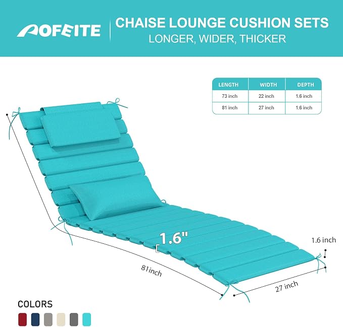 2PCS Outdoor Water-Resistant Olefin Chaise Lounge Cushions - Image 3
