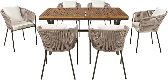 Merax 7 Pieces Patio Dining Table and Chairs, All-Weather Outdoor Furniture Set - Image 6