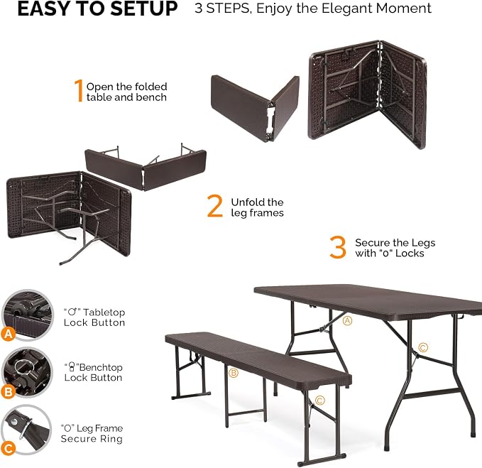 VINGLI Picnic Table Set with 2 Benches, 6 Feet Camping Table Chair Set - Image 5