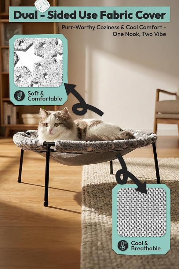 Elevated Cat Bed, Glow-in-The-Dark Fabric Cat Hammock Bed - Image 5