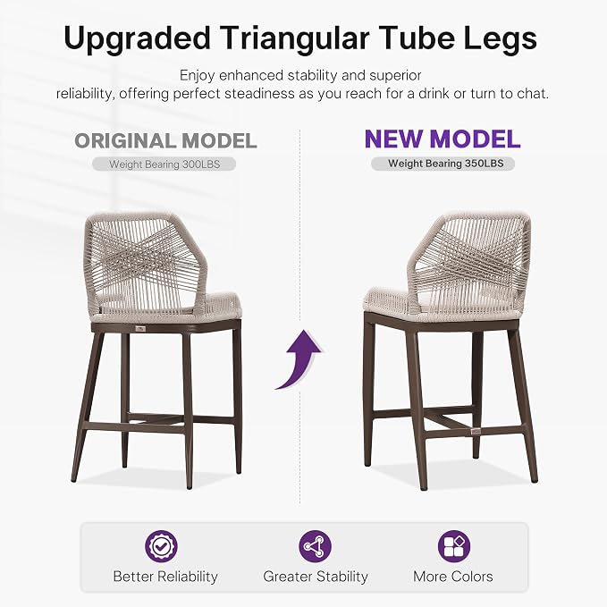 PURPLE LEAF Counter Height Bar Stools Set of 4 Rattan Wicker Outdoor Metal Boho - Image 3