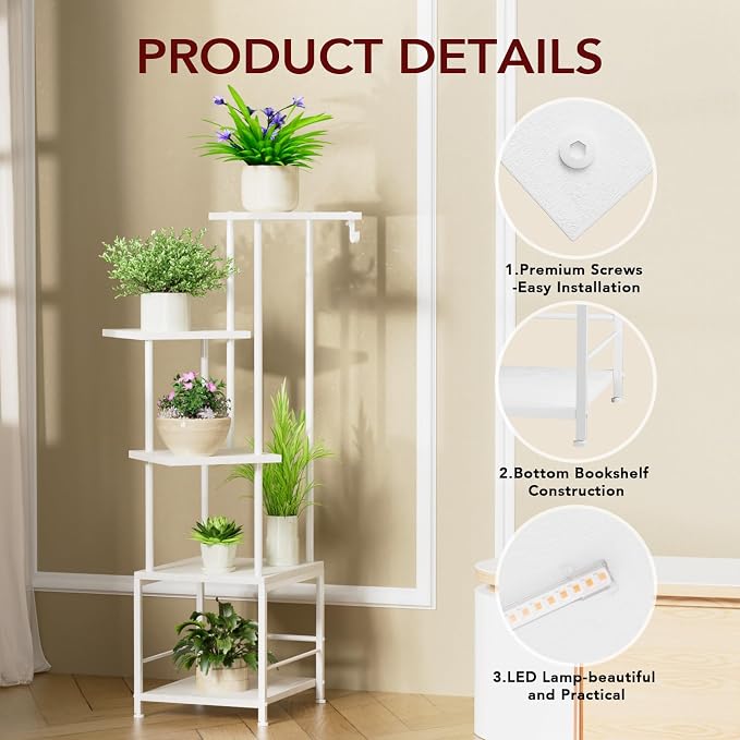 Plant Stand Indoor with Grow Light, 5-Tiered Tall Plant Stand Indoor, Metal - Image 4