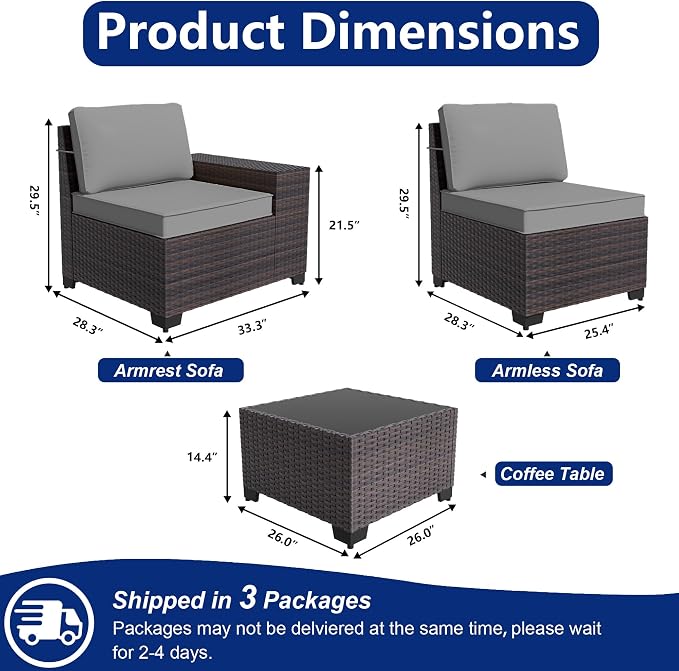 Outdoor Patio Furniture Set, 6 Pieces Outdoor Sectional Furniture High Backrest - Image 2