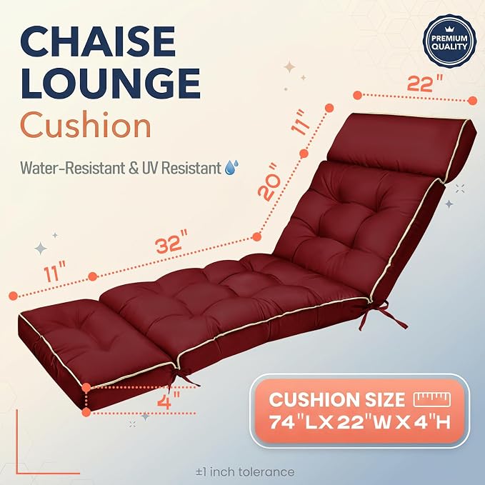 MAGIC ELEPHANT Chaise Lounge Cushion Outdoor, Memory Foam Patio Lounge Chair - Image 3