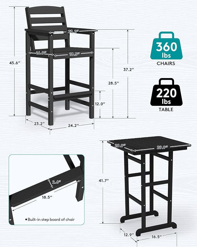 SERWALL 6 Pieces Outdoor Patio Bar Set - Image 5