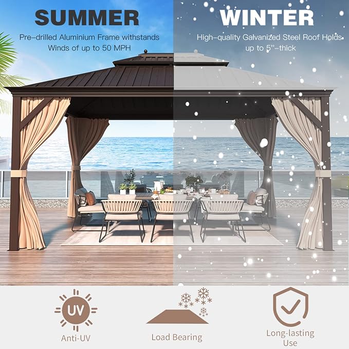 EROMMY 10' X 12' Permanent Hardtop Gazebo Aluminum Gazebos - Image 6