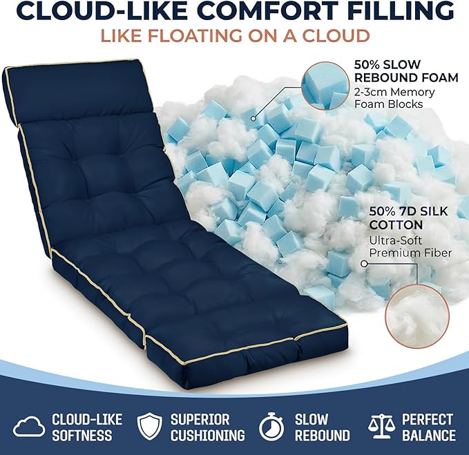 MAGIC ELEPHANT Chaise Lounge Cushion Outdoor, Memory Foam Replacement Patio - Image 2
