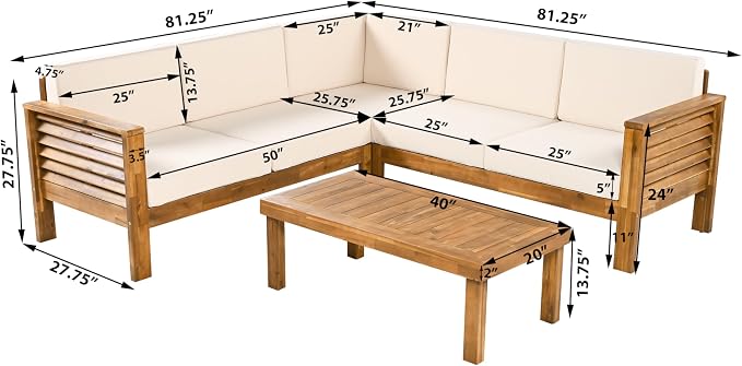 Christopher Knight Home Havets 81.25" Sectional L Shaped Sofa, 4 Pieces Acacia - Image 3