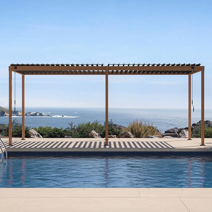 MIRADOR 111S Takasho Louvered Pergola, 10Ft x 20Ft, Full Aluminum Frame by Mirador