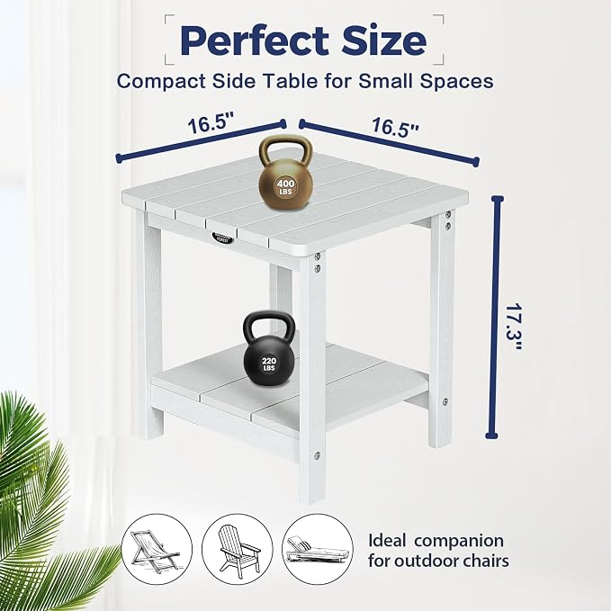 Square Outdoor Side Table Adirondack Side Table, Waterproof & 2-Tier Small End - Image 3
