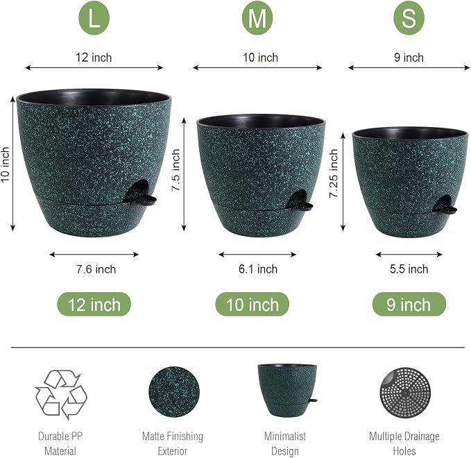 Large Self Watering Pots, 12/10/9 Plastic Planters - Image 2