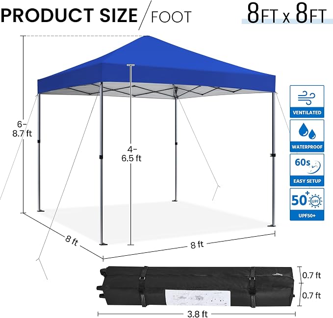 Yaheetech 8x8 Pop Up Canopy Easy Set-up Tent, Portable Outdoor Canopy Instant - Image 3