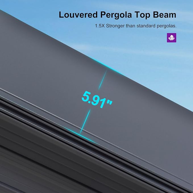 PURPLE LEAF Louvered Pergola 10' x 13' Outdoor Aluminum Modern Gray Pergola - Image 8