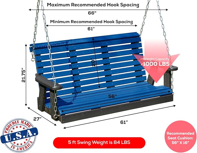 Poly Lumber Wood 5FT Porch Swing Amish Craftsmandship Made in USA HDPE - Image 2