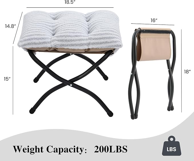 15" Folding Ottoman, Foldable Footrest Stool, Portable Small Foot Stool - Image 3