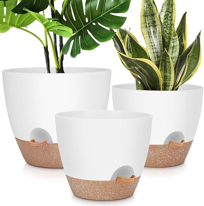 12" 10" 9" Large Self Watering Plant Pots, 3 Pack Flower Pots Planters by AFamilyofGardenLovers