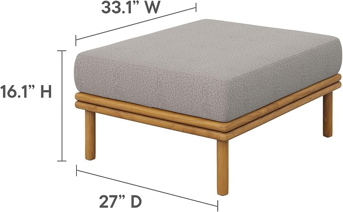 Modway Wren Teak Wood Outdoor Ottoman in Natural Driftwood - Image 3