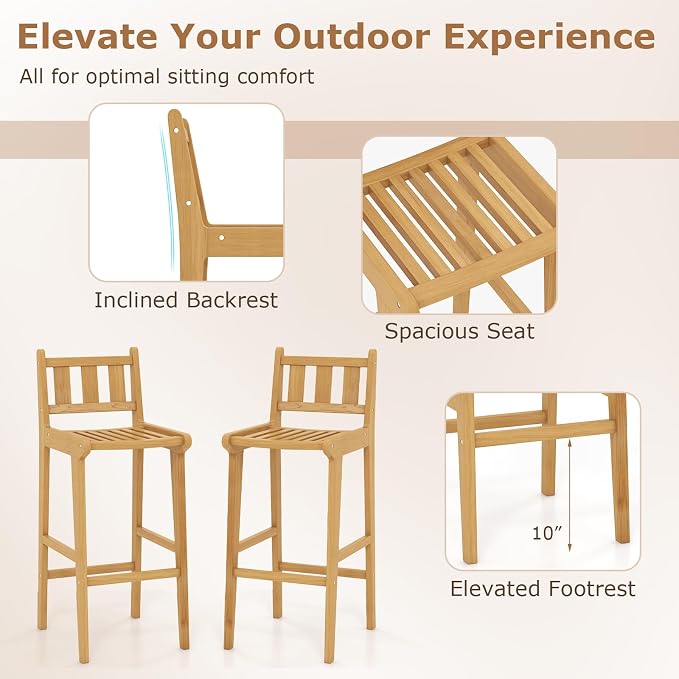 Tangkula 3 Piece Patio Bar Set, Teak Wood Bistro Furniture - Image 5