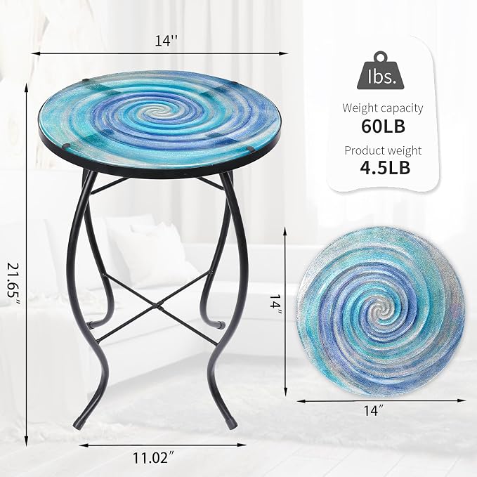 VCUTEKA Patio Side Table Outdoor Accent Table Small Mosaic Table Coffee Table - Image 3