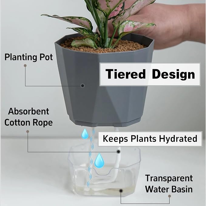 3 Packs Self Watering Plant Pots, Plastic Flower Pots - Image 3
