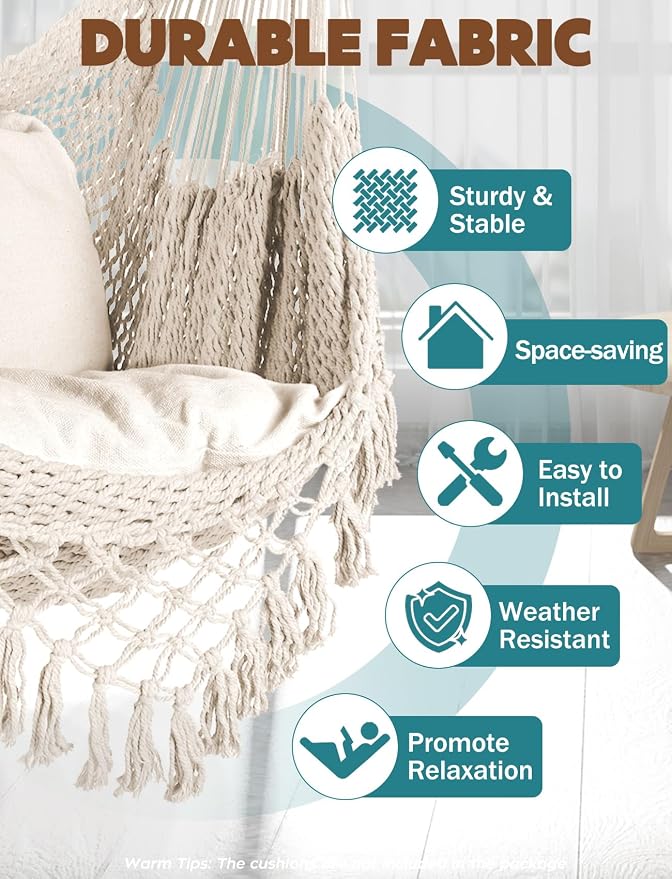 Chihee Hammock Chair Super Large Soft-Spun Cotton Rope Weaving Hanging Chair - Image 2