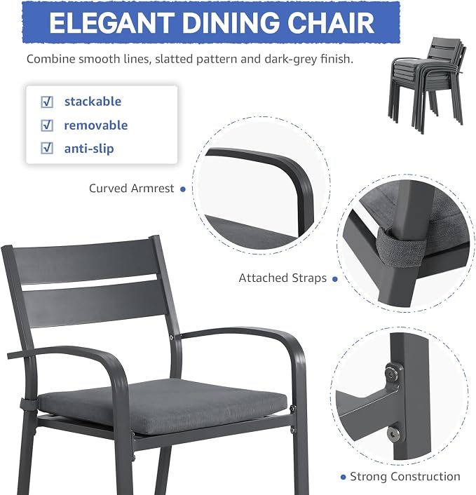 Soleil Jardin 7-Piece Outdoor Patio Dining Set, 6 Stackable Chairs - Image 6