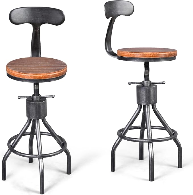 LOKKHAN Set of 2 Rustic Industrial Bar Stool-24-30 Adjustable Metal Swivel by LOKKHAN