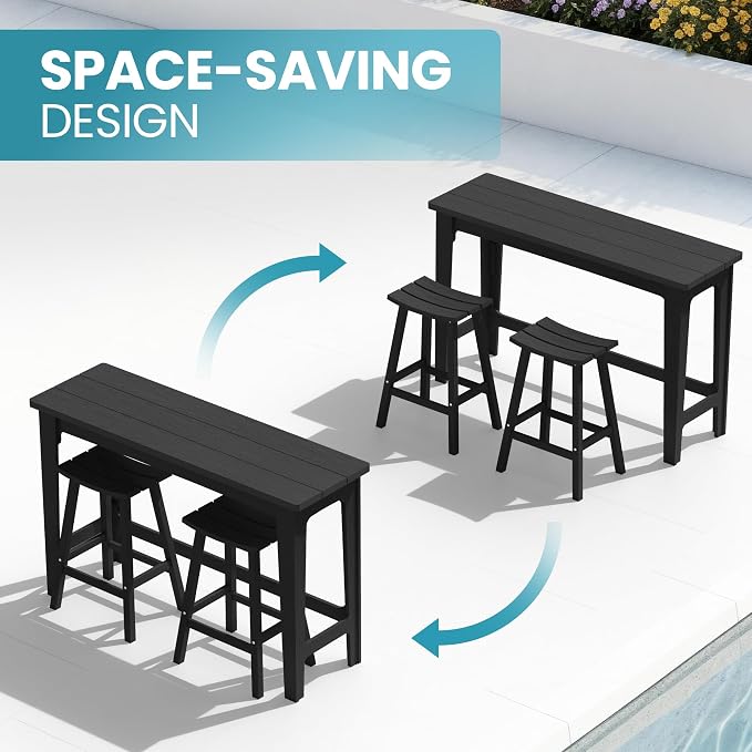 Ciokea 3 Pcs Outdoor Bar Height Table and Stools Set, Heavy-Duty All-Weather - Image 8