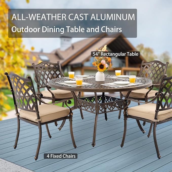 5-Piece Cast Aluminum Patio Furniture, Outdoor Dining Sets - Image 3