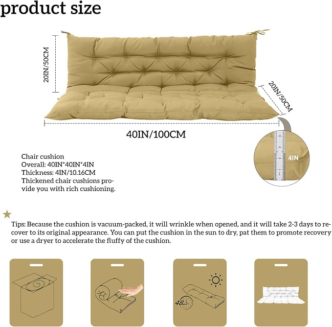 Outside Benches Cushion with Backrest, Thicken Waterproof Swing Cushions 2/3 - Image 3