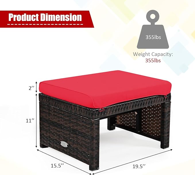 Tangkula 2 Pieces Patio Rattan Ottomans, All Weather Outdoor Footstool Footrest - Image 6
