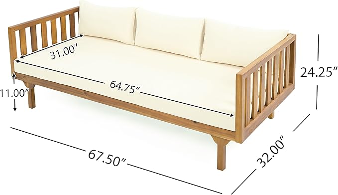 Christopher Knight Home Claremont Outdoor 3 Seater Acacia Wood Daybed - Image 2