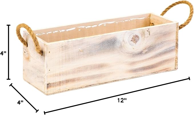 Wooden Planter Box with Handle I Rustic Whitewash I Plastic Liner l Garden - Image 10