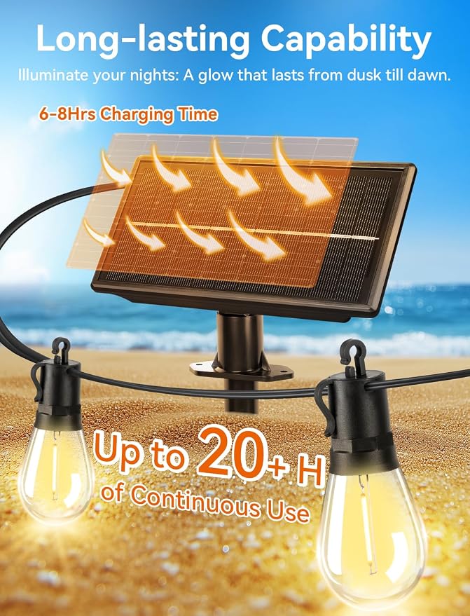 Brightever Solar String Lights for Outside, 50FT Patio Lights Outdoor - Image 3