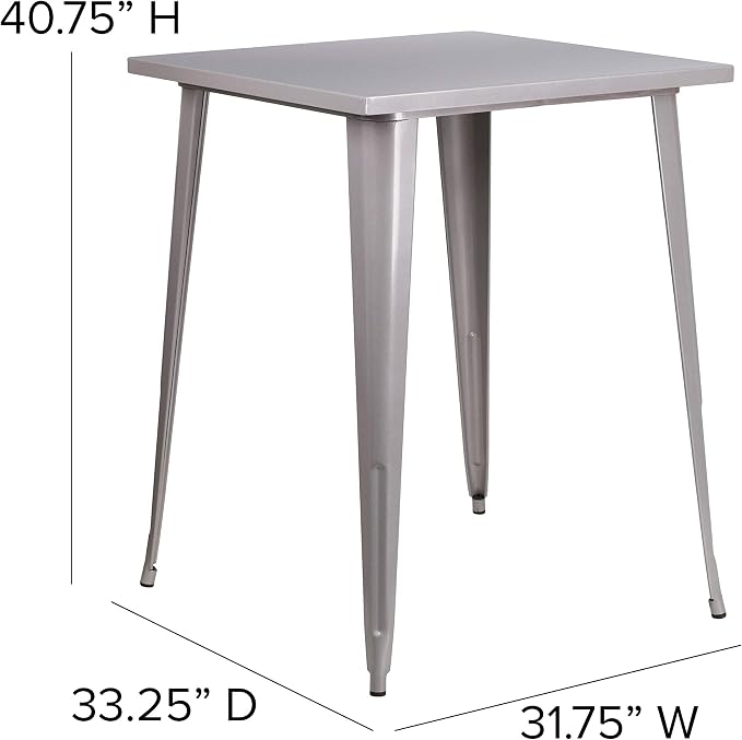 EMMA + OLIVER Commercial Grade 31.5" Square Silver Metal Indoor-Outdoor Bar - Image 2