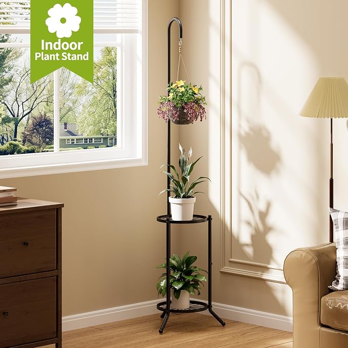 Plant Stand with Hooks Indoor Outdoor Corner Tall Plant Stand Heavy-Duty Metal - Image 5