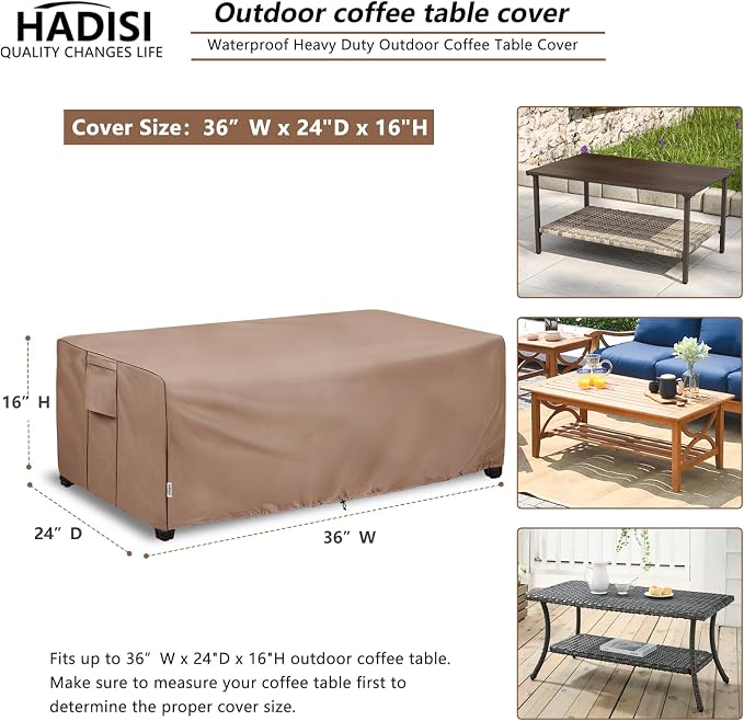 Outdoor Coffee Table Cover, 600D Waterproof Patio Rectangular Side Table Covers - Image 2