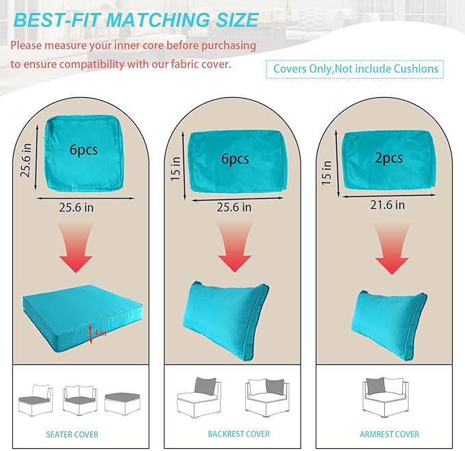 Outdoor Cushion Covers for Patio Furniture, Patio Cushion Covers Replacement - Image 2