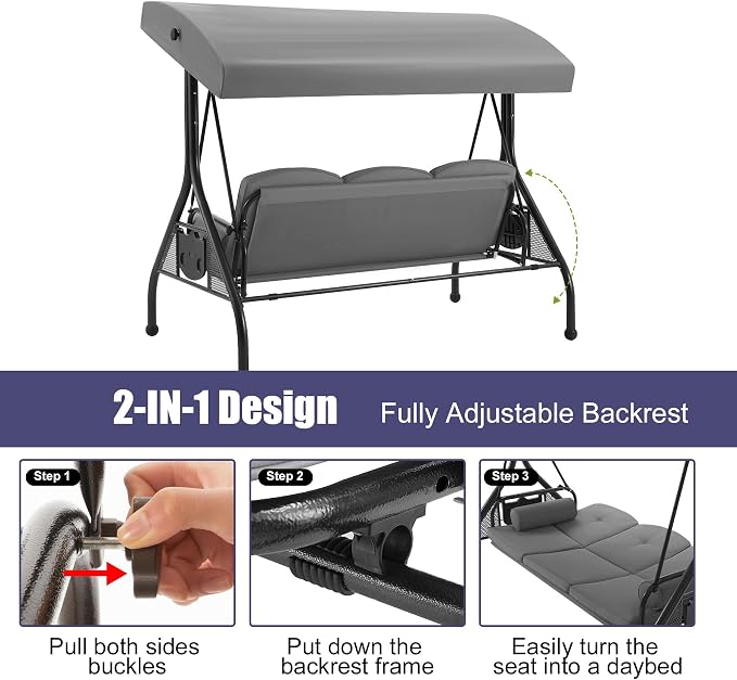 GYUTEI 3-Seat Outdoor Patio Swing - Image 4